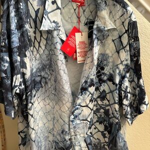 Diesel Men's Graphic Print Camp Collar Blue and Gray Short Sleeve Shirt Size 52